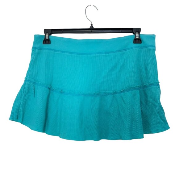 Wet Seal VINTAGE Y2K Rib Knit Turquoise Ruffle Cotton Mini Skirt Juniors Size L - Picture 9 of 9